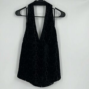 i.e Black Velvet Print Halter Top Size Medium Vintage